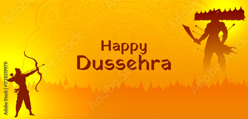 Lord Rama killing Ravana in Dussehra Navratri festival of India poster