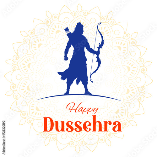 Lord Rama holding Bow and Arrow in Happy Dussehra festival of India background
