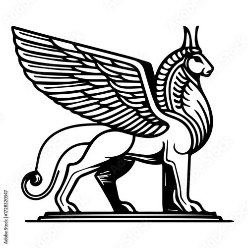Mythical Winged Beast Silhouette, Winged Bull