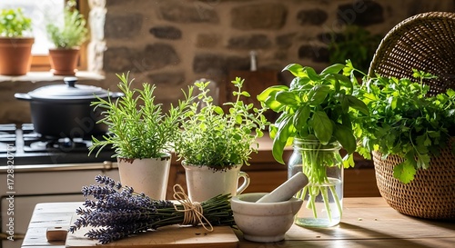 Fototapeta Naklejka Na Ścianę i Meble -  Herbs and spices kitchen still life