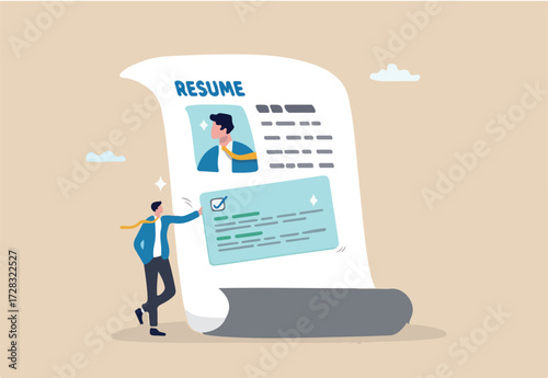 ork experience on resume, skill or qualification, biography or expertise, job opportunity, capability or competence, work certification concept, businessman put work experience on applicant resume.