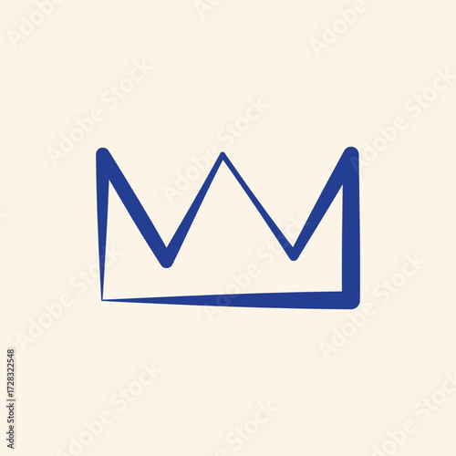 Modern minimalist blue crown drawing symbolizing royalty, leadership, success, and achievement on a soft cream background