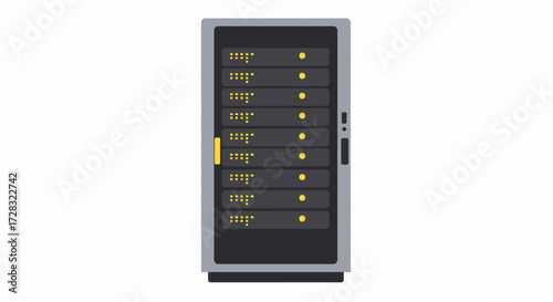 Modern Server Rack Cabinet with Active Indicator Lights Isolated on White
