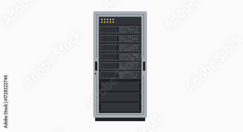 Modern Data Center Server Rack Cabinet with Network Hardware and Cloud Database Storage Flat Vector Illustration for IT Technology Infographic Design