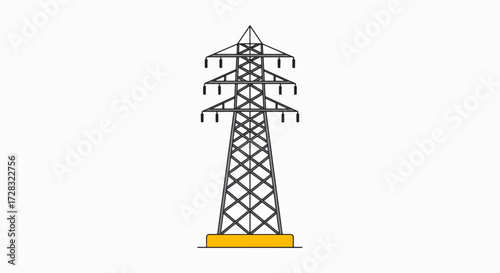 Isolated High Voltage Electric Transmission Pylon Flat Design Illustration