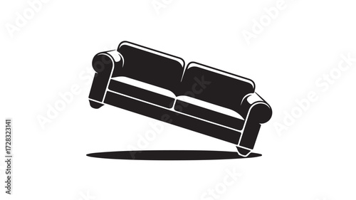 Stylish black and white sofa illustration for modern living room designs, a minimalist furniture piece perfect for interior decorating projects and creating comfortable home spaces