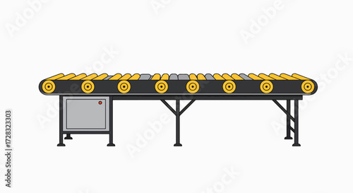 Automated Roller Conveyor System for Industrial Logistics and Material Handling, Flat Vector Illustration