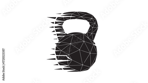 Dynamic geometric kettlebell exploding into motion, representing strength, power, and the energetic transformation of fitness goals achieved with modern training techniques.