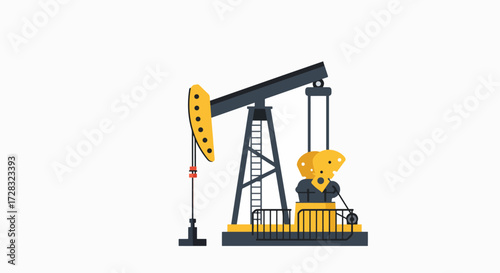 Modern Flat Design Oil Pumpjack: Energy Extraction Industry Icon