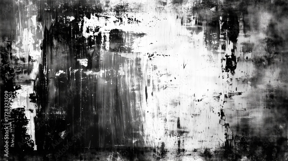 Obraz premium Abstract grunge background with black and white paint texture, rough brush strokes and old concrete wall surface, high resolution distressed artistic design concept.
