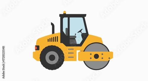 Vibrant Yellow Road Roller Compactor Machine Isolated Vector Illustration for Construction & Infrastructure Projects