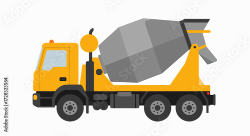 Flat Design Yellow Concrete Mixer Truck Isolated on White Background