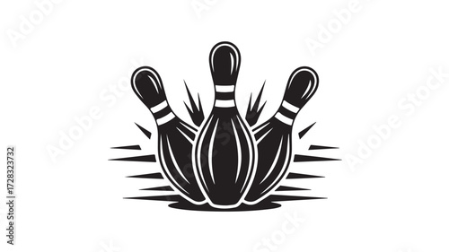 Dynamic bowling pins strike with explosive energy, capturing the thrill of the game and the excitement of victory in a bold graphic style perfect for sports branding and promotions.