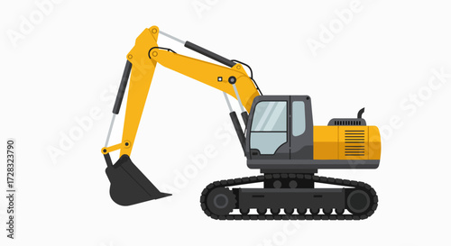 Bright Yellow Tracked Excavator Illustration