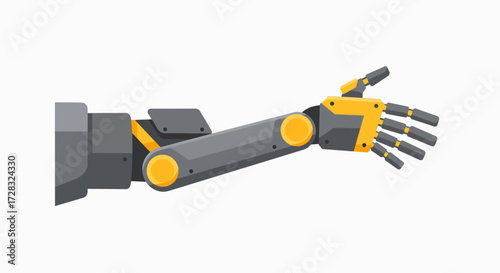 Illustration of a robotic arm with a hand, showing mechanical joints and a futuristic design.