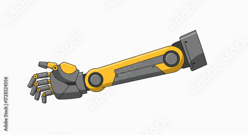 Illustration of a robotic arm with a yellow and gray color scheme, isolated on white.