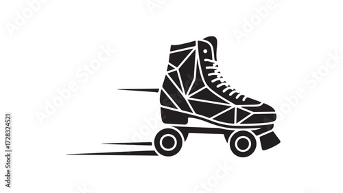 Dynamic roller skate silhouette in motion, capturing the exhilarating speed and freedom of retro sports and urban exploration with a modern, geometric twist for vibrant, energetic designs.