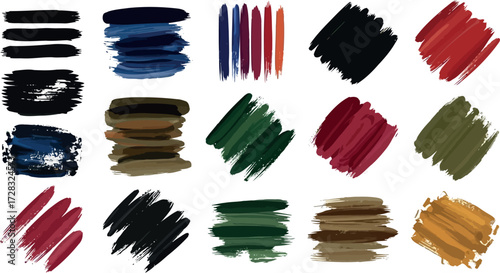 Vector art of set of colorful paint brush strokes and smudges