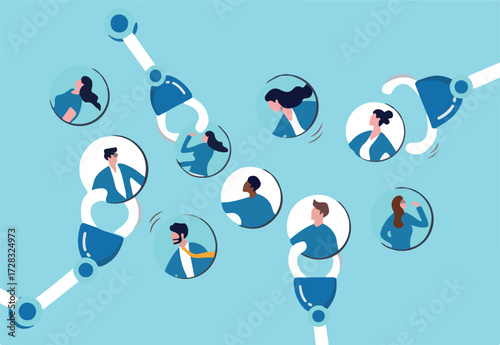 Advertising target group, marketing focus group, target audience, customer or client management, CRM or HR manage staff or employee concept, automation robotic arm AI managing people for target group