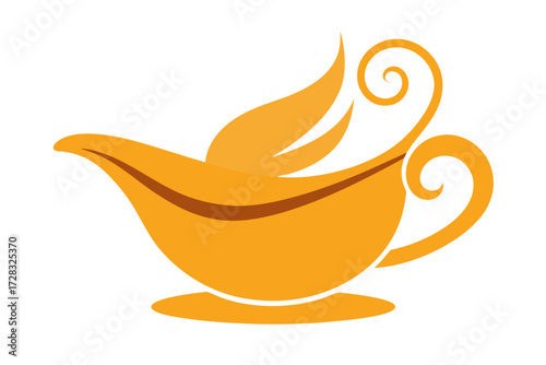 Stylized orange gravy boat with swirling accents
