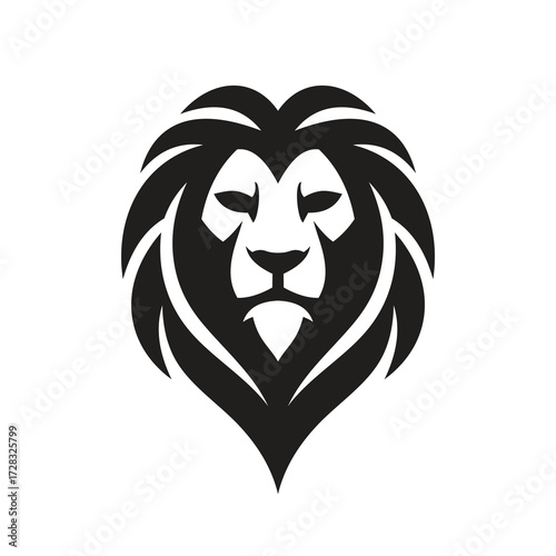 Lion head logo vector illustration. Monochrome black and white colors. Minimalist graphic design style. Created using generative AI tools.	