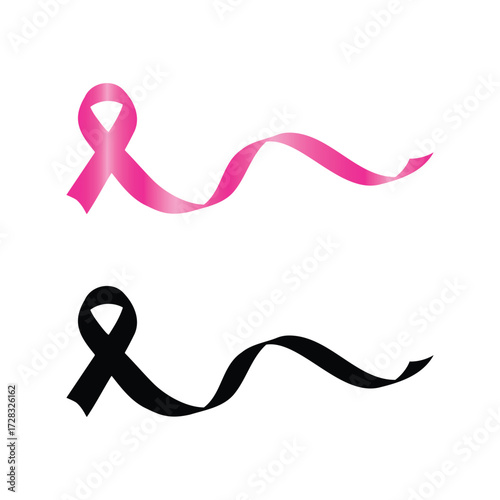 Breast Cancer  Ribbon with long lace. Two ribbons, one pink and one black, . Support for different causes.