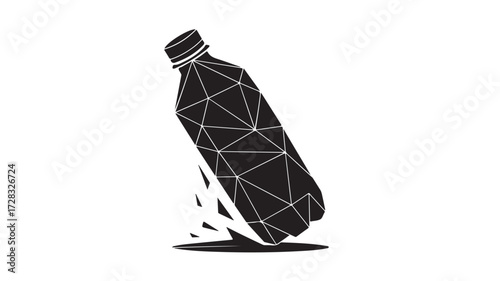 Dynamic black polygon bottle shatters, symbolizing environmental waste and the urgent need for sustainable recycling solutions in modern campaigns