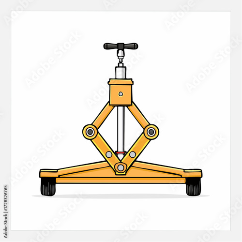 Hydraulic jack with wheels in yellow and gray design  