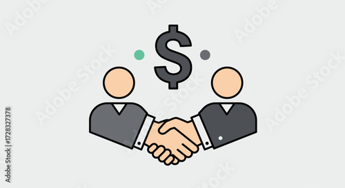 Business agreement symbolized by handshake over dollar sign, ideal for financial, business, negotiation concepts in presentations, websites, and promotional materials.