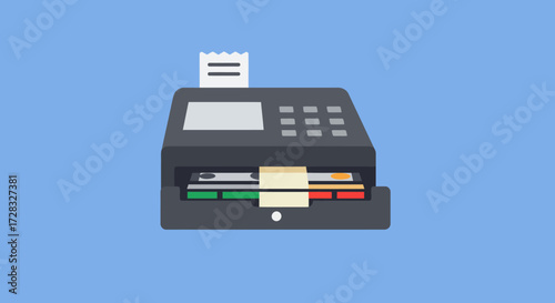 Perfect for retail business concepts shows a modern pointofsale system with a printing receipt. Ideal for technology and financial designs.