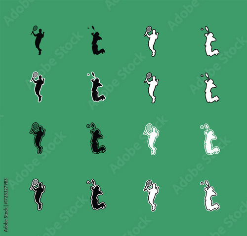 Collection of Tennis Sport Silhouettes serving forehand and backhand Perfect for sports graphics