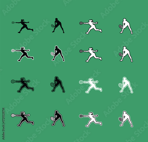 Collection of Tennis Sport Silhouettes serving forehand and backhand Perfect for sports graphics