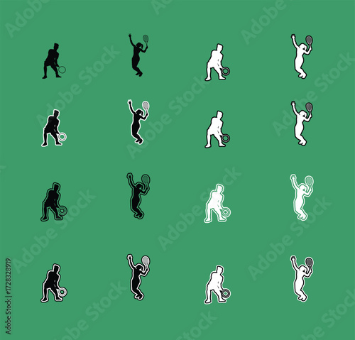 Collection of Tennis Sport Silhouettes serving forehand and backhand Perfect for sports graphics
