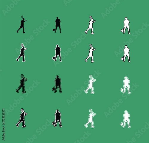 Collection of Tennis Sport Silhouettes serving forehand and backhand Perfect for sports graphics