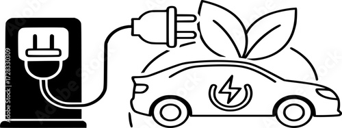 Electric Charging Station Icon. Vector Illustration of EV Charging, Sustainable Energy, and Green Transportation in line and solid style