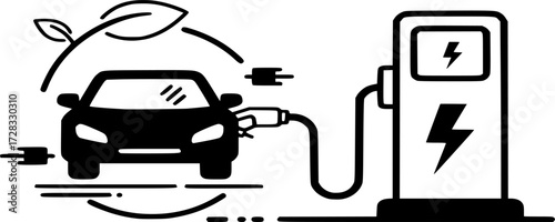 Electric Charging Station Icon. Vector Illustration of EV Charging, Sustainable Energy, and Green Transportation in line and solid style