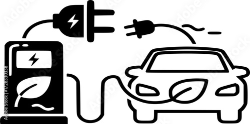 Electric Charging Station Icon. Vector Illustration of EV Charging, Sustainable Energy, and Green Transportation in line and solid style