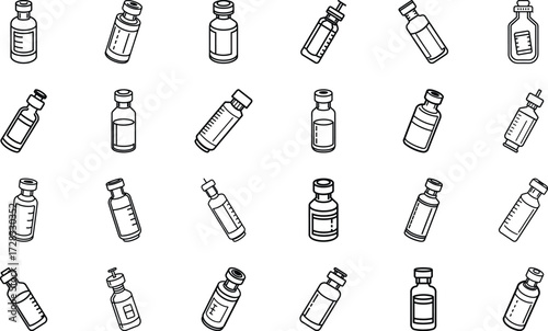Medical Healthcare Icons Set – Hospital, Emergency, Doctor, Ambulance, First Aid Kit, Stethoscope, Syringe, Thermometer, Vaccine, Heartbeat, and Medical Cross Line Icons on White Background for Health