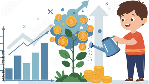 Nurturing Financial Growth A Child's Investment Journey with Blossoming Returns and Upward Trends