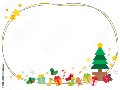 クリスマスアイテムのラインフレーム/金・銀