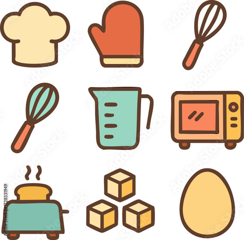 Baking and Cooking Utensils and Ingredients Collection.