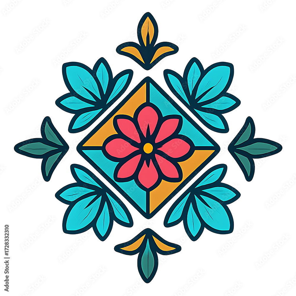 Fototapeta premium Floral Mandala Design with Geometric Elements and Vibrant Colors.