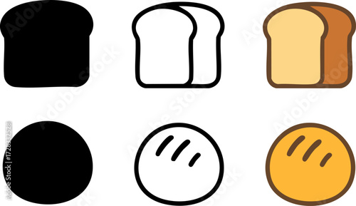 Collection of bread icons in various styles.