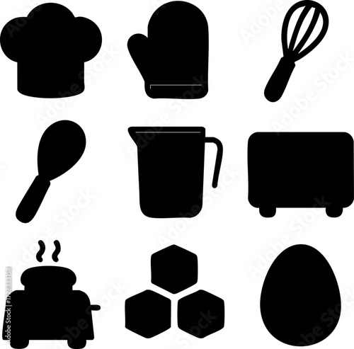 Kitchen and Baking Utensils Silhouettes Collection.