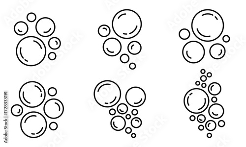 Air bubbles flat icon set. Soap foam bubbles, oxygen bubbles, water bubbles, vector design elements isolated. Vector Illustration.	