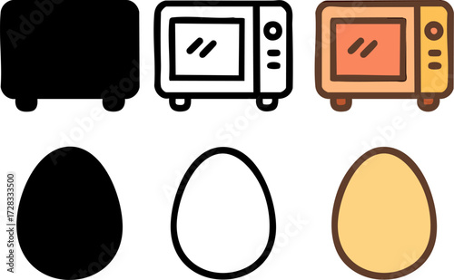 Microwave and Egg Icon Set.