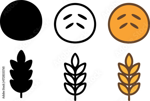 Wheat and Grain Icons Set.