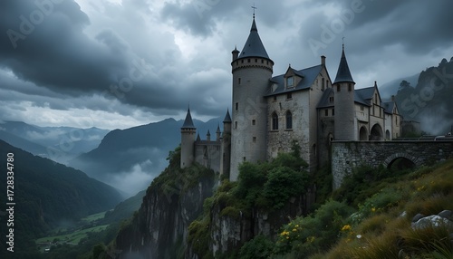 Wallpaper Mural Medieval stone castle on cliffside, stormy skies

 Torontodigital.ca