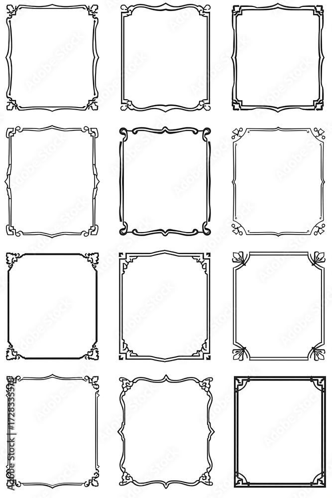 Naklejka premium A set of ornate frames with a vintage illustration pattern and a black grunge texture border design