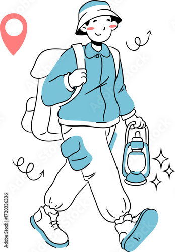 Illustration of Backpacker with Lantern